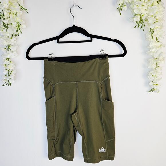 Rei Co-Op Pants - REI Co-op Olive Green Women's Bike Shorts with Side Pockets